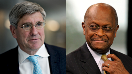 Former Trump campaign advisor, Stephen Moore (left), recently called on the Fed to immediately reduce interest rates. Herman Cain (right) had already asked the United States to return to the gold standard.