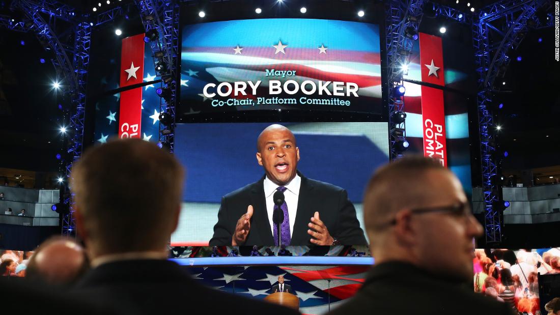 Booker speaks at the Democratic National Convention in September 2012.
