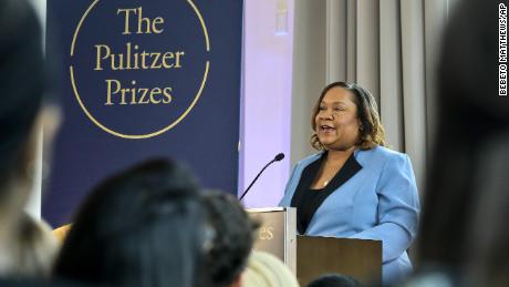 Dana Canedy, the new Pulitzer Prize Administrator announces the winners Monday, April 15, 2019 in New York. 