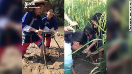 Stills from the Gaibao village&#39;s Kuaishou page, where they raise money through videos of their everyday lives.