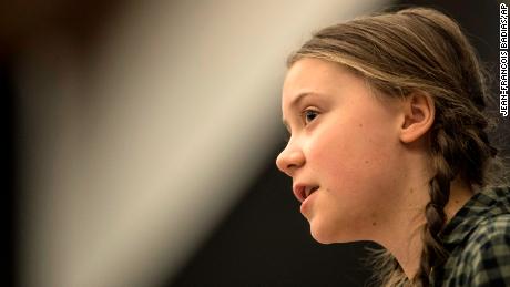 Young Swedish environmental activist Greta Thunberg gives a speech during a special meeting of the Environment Committee at the European Parliament in Strasbourg, Eastern France, Tuesday April 16, 2019. Thunberg received a standing ovation for her speech. (AP Photo/Jean-Francois Badias)
