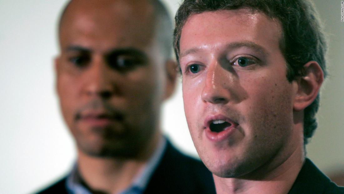 Booker stands behind Facebook CEO Mark Zuckerberg, who &lt;a href=&quot;http://www.cnn.com/2010/TECH/social.media/09/24/facebook.donation/index.html&quot; target=&quot;_blank&quot;&gt;donated $100 million&lt;/a&gt; to help improve public schools in Newark. His donation was the first grant handed out by his new foundation, Startup: Education. The foundation is focused on bettering education in the United States.