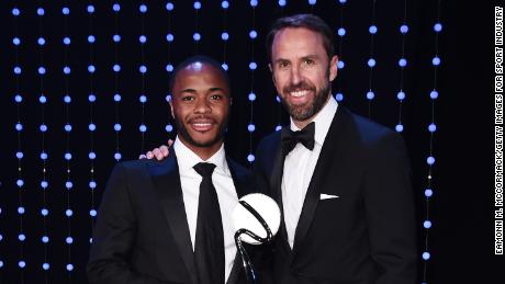 Raheem Sterling (L) was honoured for his fight against racism in football at the BT Sport Industry Awards.