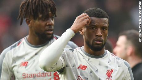Liverpool&#39;s Dutch midfielder Georginio Wijnaldum looks frustrated after his side&#39;s draw at Old Trafford.