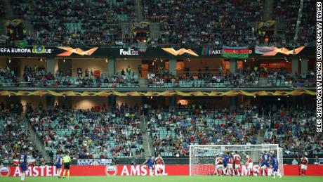 Empty seats are seen in the stadium during the UEFA Europa League Final between Chelsea and Arsenal.