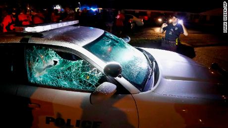A team car was damaged during Wednesday's protests in Memphis.