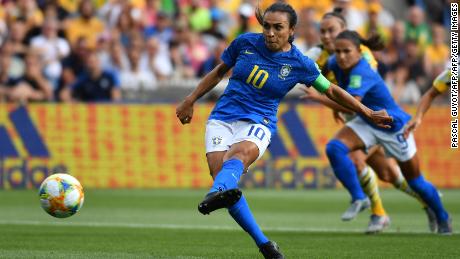 Marta scores from the penalty spot to make Women&#39;s World Cup history. 