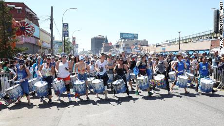 A marching band plays during the 2018 Mermaid Parade.
