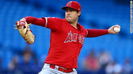 Tyler Skaggs pitches in 2019 against the Toronto Blue Jays at Rogers Centre in Toronto.