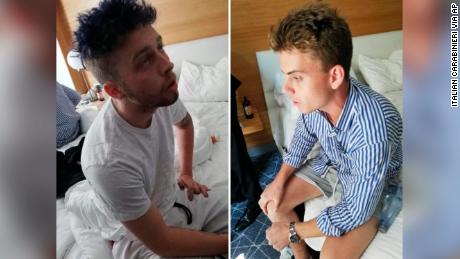 In these photographs released by the Italian Carabinieri, Gabriel Christian Natale Hjorth, right, and Finnegan Lee Elder, sit in their hotel room in Rome.