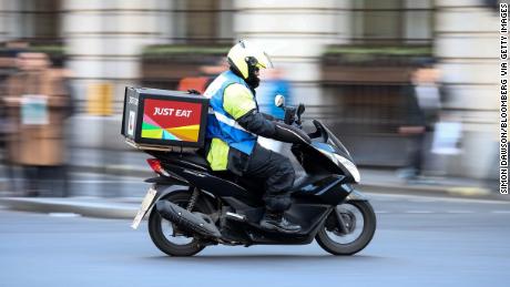 A food delivery courier working for Just Eat in London.