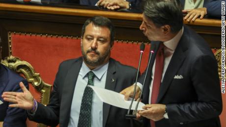 Conte (right) called Salvini&#39;s (left) demand for fresh elections &quot;irresponsible.&quot;