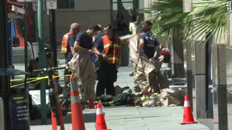 Emergency teams in front of the Fairmont Hotel in downtown San Jose, California on Saturday