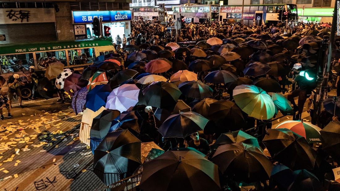Protesters prepare to clash with police outside the Mong Kok police station on September 6.