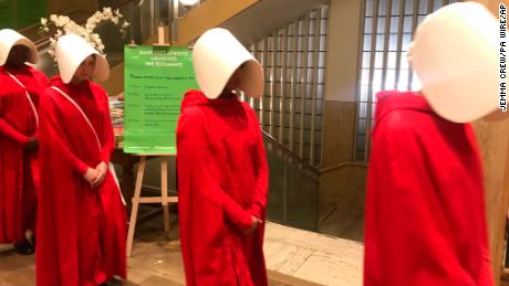 Margaret Atwood&#39;s &#39;The Testaments&#39; launched in London with handmaids and Pearl Girls 