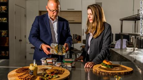 Paul Mankowski, Head of Research and Development at Nestlé Foods, and Kelly Swette present products in the Sweet Earth test kitchen. 