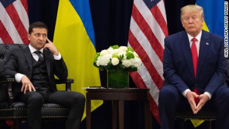 US President Donald Trump and Ukrainian President Volodymyr Zelensky meet in New York on September 25, 2019, on the sidelines of the United Nations General Assembly.