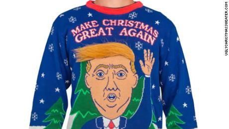Political themes are also popular with ugly Christmas sweater fans this year.