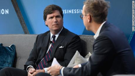 NEW YORK, NY - NOVEMBER 29:  Tucker Carlson, host of &quot;Tucker Carlson Tonight&quot; speaks onstage with Nicholas Carlson at IGNITION: Future of Media at Time Warner Center on November 29, 2017 in New York City.  (Photo by Roy Rochlin/Getty Images)