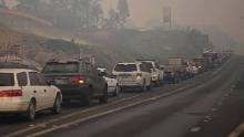 Cars line up as people evacuate the town of Batemans Bay in New South Wales on January 2.