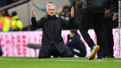 Jose Mourinho reacts after watching his Tottenham side run Liverpool close.