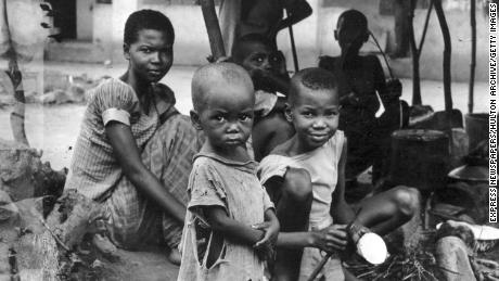 A starving Biafran family during the famine resulting from the Biafran War.  