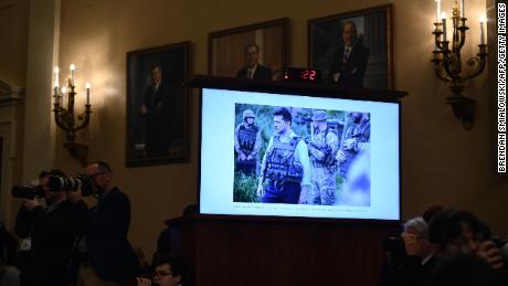 A photo of Zelensky displayed during an impeachment inquiry hearing.