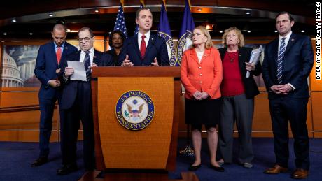 Rep. Jason Crow is pictured on the far right side accompanied by his fellow impeachment managers in January 2020.