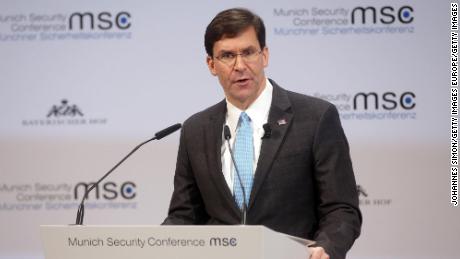 Mark Esper prononce un discours lors de la Conférence de Munich sur la sécurité de 2020 le 15 février.