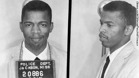 A mug shot of civil rights activist and politician John Lewis, following his arrest in Jackson, Mississippi for using a restroom reserved for &#39;white&#39; people during the Freedom Ride demonstration against racial segregation, 24th May 1961. (Photo by Kypros/Getty Images)
