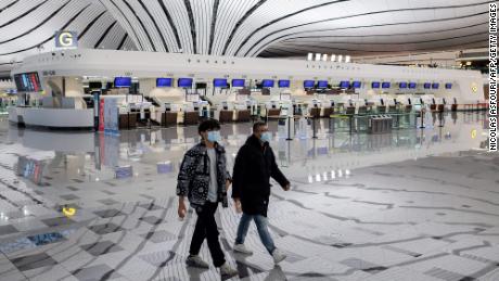 Beijing's brand-new Daxing International Airport is nearly empty, with Chinese travelers staying at home due to the coronavirus outbreak. 