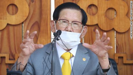 Lee Man-hee, leader of the Shincheonji Church speaks during a news conference Monday in Gapyeong, South Korea.