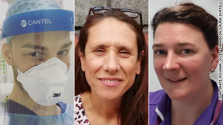 De gauche à droite: Sean White, Rosana Josep Zaragoza et Laura Duffell sont parmi les infirmières en première ligne de cette crise.