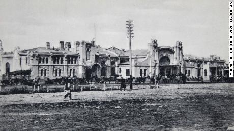 Harbin Bahnhof, aufgenommen um 1900. 