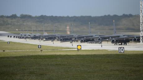 US military drones, helicopters, bombers and tankers stationed at Andersen Air Force Base, Guam, perform an &quot;Elephant Walk&quot; April 13, 2020. 