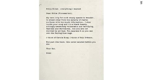 Bono schrieb diesen Fanbrief an Billie Eilish und ihren Bruder Finneas, die mitschrieben "Alles was ich wollte." 