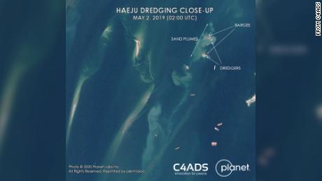 This handout image courtesy of C4ADS shows ships in the waters off the coast of the North Korean city of Haeju.
