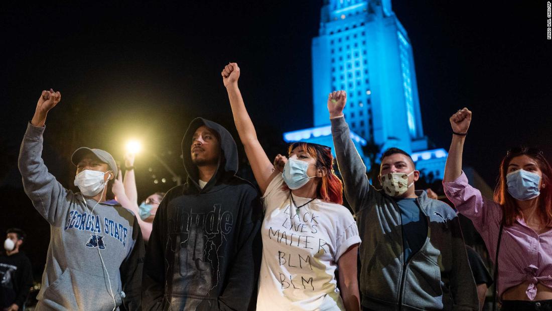 Protesters gather in Los Angeles on May 27.