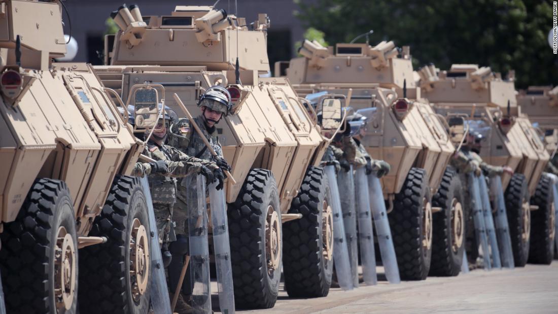 Armored vehicles from the Minnesota Army National Guard surround the Capitol in St. Paul on May 31.