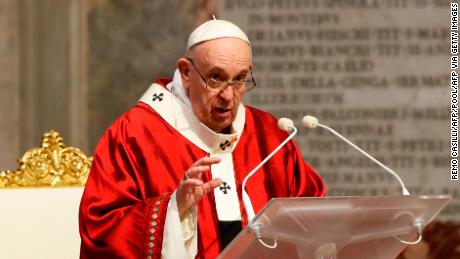 Pope Francis celebrates the Pentecost mass on May 31, 2020 at St Peter&#39;s Basilica at the Vatican.