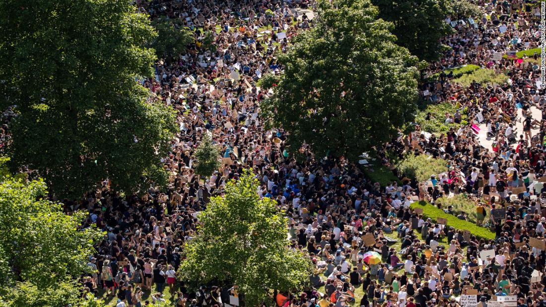 Protesters pack the lawn at the Indiana Capitol on June 6.