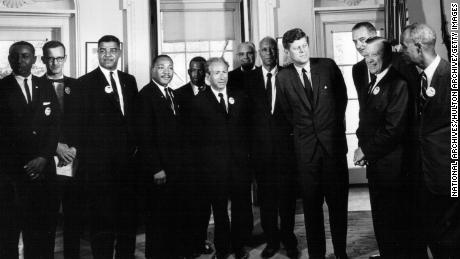President John F. Kennedy meets with civil rights leaders at the White House August 28, 1963.