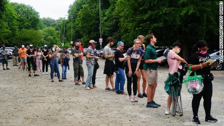 People waited in hours-long lines to vote during Georgia&#39;s primary election on June 9, 2020. Election officials blamed a perfect storm triggered by the Covid-19 pandemic.