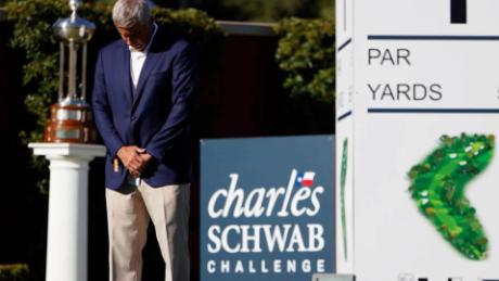 Monahan takes part in a moment of silence to honor George Floyd during the first round of the Charles Schwab Challenge on June 11. 