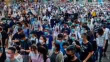 Hundreds of protesters turned out in Hong Kong on Wednesday in protest against the new national security law.
