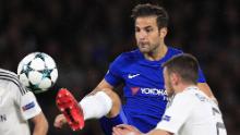 Fabregas (L) vies with Qarabag&#39;s Azerbaijani midfielder Gara Garayev during the UEFA Champions League Group C football match between Chelsea and Qarabag at Stamford Bridge in London on September 12, 2017.