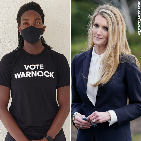 Elizabeth Williams and other WNBA players on the WNBA team co-owned by Georgia Sen. Kelly Loeffler along with other WNBA teams were seen wearing &quot;Vote Warnock&quot; shirts in support of her Senate challenger before their games on Tuesday.