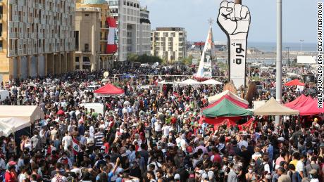 Thousands joined the protests in central Beirut.