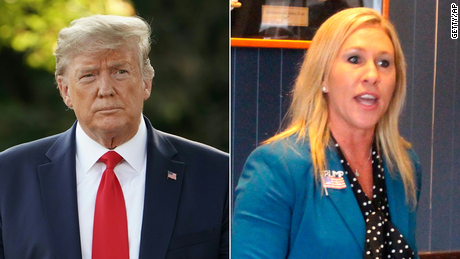 Trump refuses to answer question about QAnon while backing candidate who promotes its baseless theories