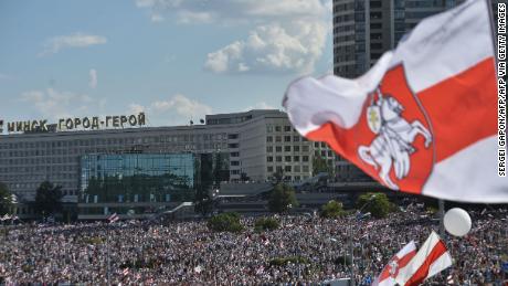 Opposition supporters at a demonstration in Minsk on August 16, 2020, a week after the country&#39;s contested election. 